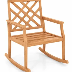 Tangkula Teak Wood Rocking Chair, Oversized Porch Rocker with Backrest and Slatted Seat (1/2, 32 x 28 x 35 Inch)