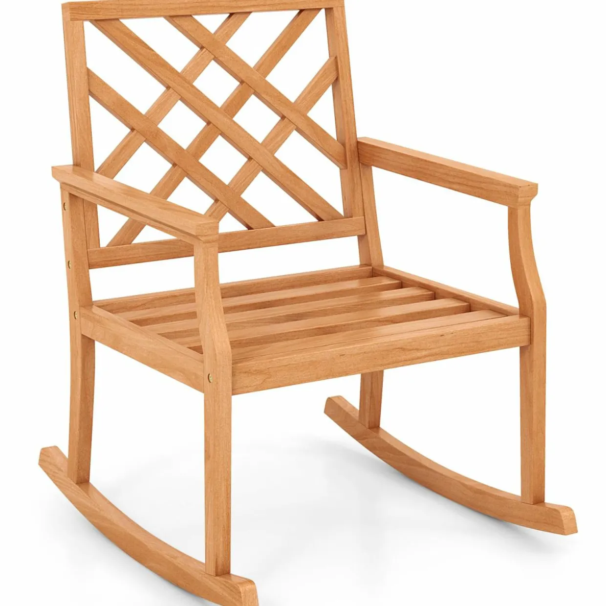 Tangkula Teak Wood Rocking Chair, Oversized Porch Rocker with Backrest and Slatted Seat (1/2, 32 x 28 x 35 Inch)