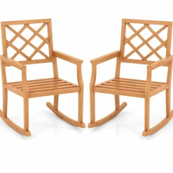 Tangkula Teak Wood Rocking Chair, Oversized Porch Rocker with Backrest and Slatted Seat(1/2, 30 x 23 x 35 Inch)