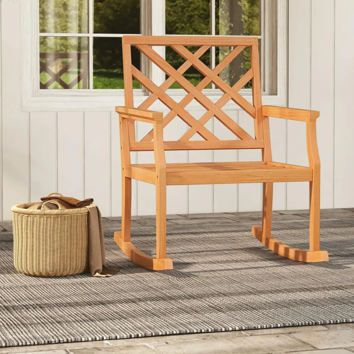 Tangkula Teak Wood Rocking Chair, Oversized Porch Rocker with Backrest and Slatted Seat (1/2, 32 x 28 x 35 Inch)