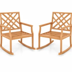 Tangkula Teak Wood Rocking Chair, Oversized Porch Rocker with Backrest and Slatted Seat (1/2, 32 x 28 x 35 Inch)