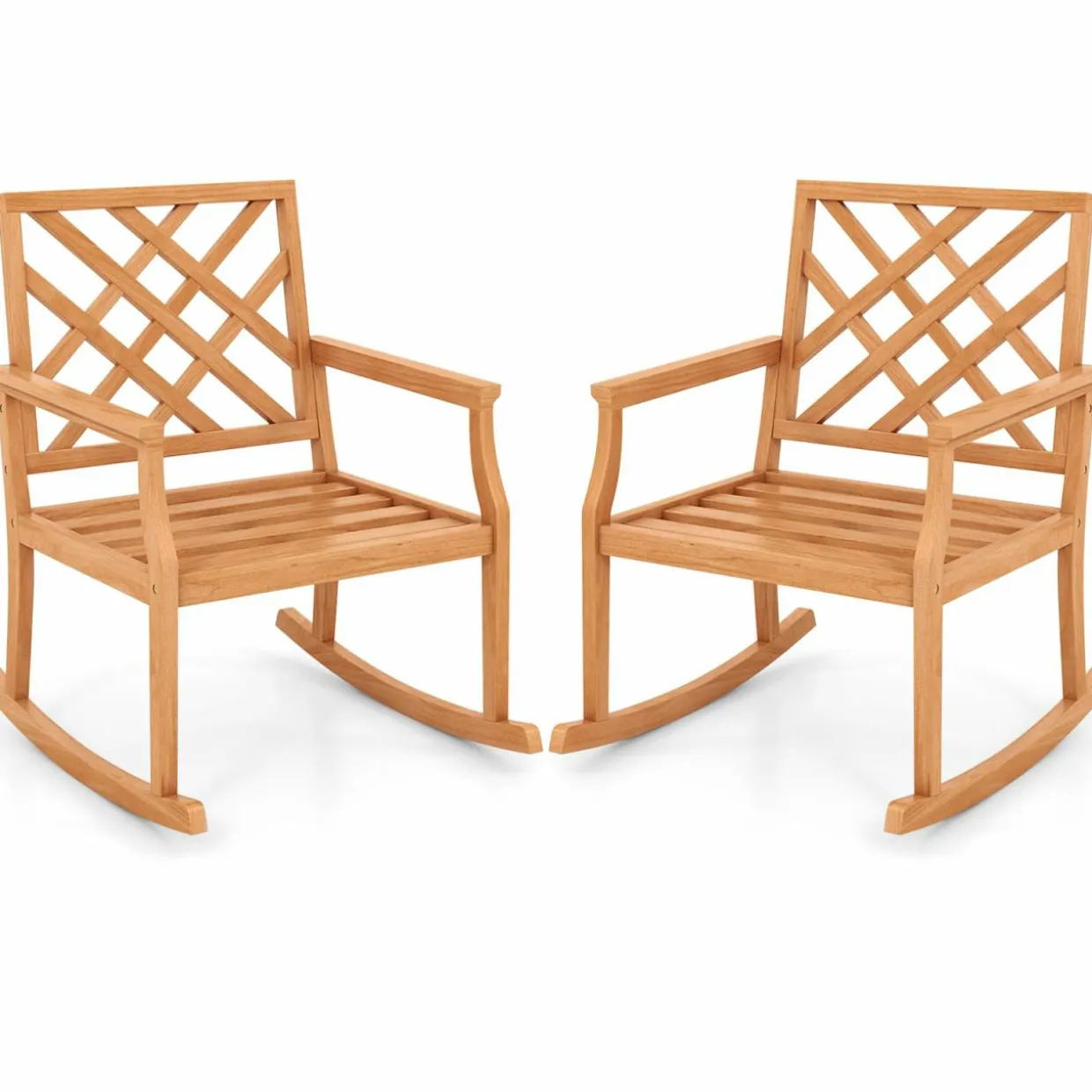Tangkula Teak Wood Rocking Chair, Oversized Porch Rocker with Backrest and Slatted Seat (1/2, 32 x 28 x 35 Inch)