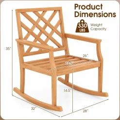 Tangkula Teak Wood Rocking Chair, Oversized Porch Rocker with Backrest and Slatted Seat (1/2, 32 x 28 x 35 Inch)