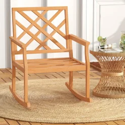 Tangkula Teak Wood Rocking Chair, Oversized Porch Rocker with Backrest and Slatted Seat (1/2, 32 x 28 x 35 Inch)