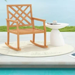 Tangkula Teak Wood Rocking Chair, Oversized Porch Rocker with Backrest and Slatted Seat (1/2, 32 x 28 x 35 Inch)