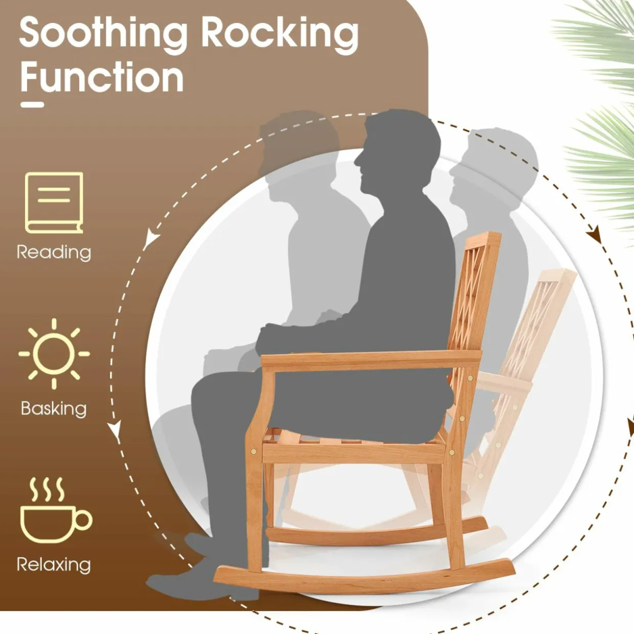 Tangkula Teak Wood Rocking Chair, Oversized Porch Rocker with Backrest and Slatted Seat (1/2, 32 x 28 x 35 Inch)