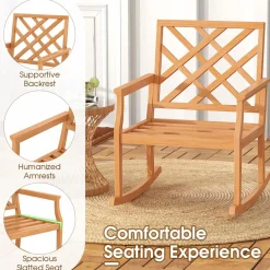 Tangkula Teak Wood Rocking Chair, Oversized Porch Rocker with Backrest and Slatted Seat (1/2, 32 x 28 x 35 Inch)