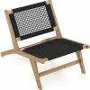Tangkula Teak Wooden Chair, Mid Century Modern Accent Chair with Handwoven Cordage Seat & Backrest