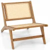 Tangkula Teak Wooden Chair, Mid Century Modern Accent Chair with Handwoven Rattan Seat & Backrest for Living Room Bedroom Office Indoor