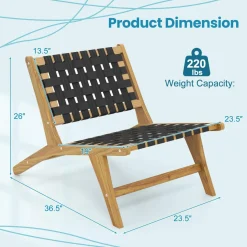 Tangkula Teak Wooden Chair, Mid Century Modern Accent Chair with Woven Webbing Seat & Backrest