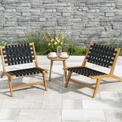 Tangkula Teak Wooden Chair, Mid Century Modern Accent Chair with Woven Webbing Seat & Backrest