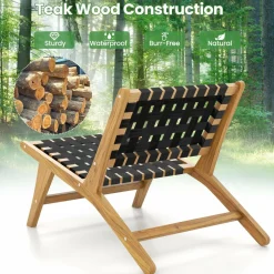 Tangkula Teak Wooden Chair, Mid Century Modern Accent Chair with Woven Webbing Seat & Backrest