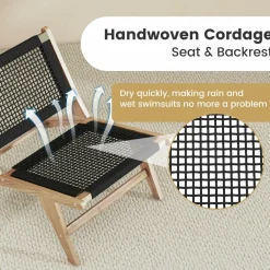 Tangkula Teak Wooden Chair, Mid Century Modern Accent Chair with Handwoven Cordage Seat & Backrest