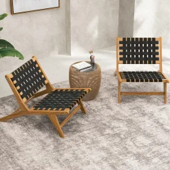 Tangkula Teak Wooden Chair, Mid Century Modern Accent Chair with Woven Webbing Seat & Backrest