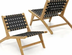 Tangkula Teak Wooden Chair, Mid Century Modern Accent Chair with Woven Webbing Seat & Backrest