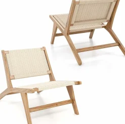 Tangkula Teak Wooden Chair, Mid Century Modern Accent Chair with Braided Rope Seat & Backrest