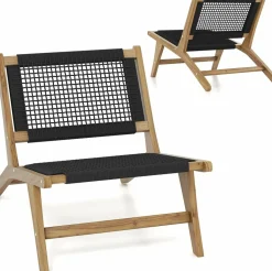 Tangkula Teak Wooden Chair, Mid Century Modern Accent Chair with Handwoven Cordage Seat & Backrest