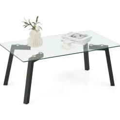 Tangkula Tempered Glass Coffee Table, Modern Cocktail Table, Clear Tea Table for Living Room Reception Office