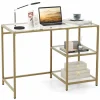 Tangkula Tempered Glass Computer Desk with 2-Tier Storage Shelves