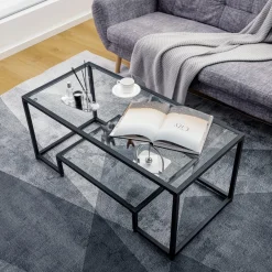 Tangkula Tempered Glass Coffee Table, 42 Inch Wide Rectangular Coffee Table