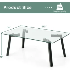 Tangkula Tempered Glass Coffee Table, Modern Cocktail Table, Clear Tea Table for Living Room Reception Office