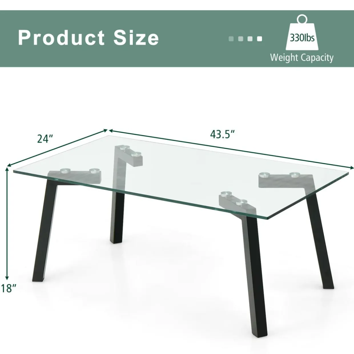 Tangkula Tempered Glass Coffee Table, Modern Cocktail Table, Clear Tea Table for Living Room Reception Office