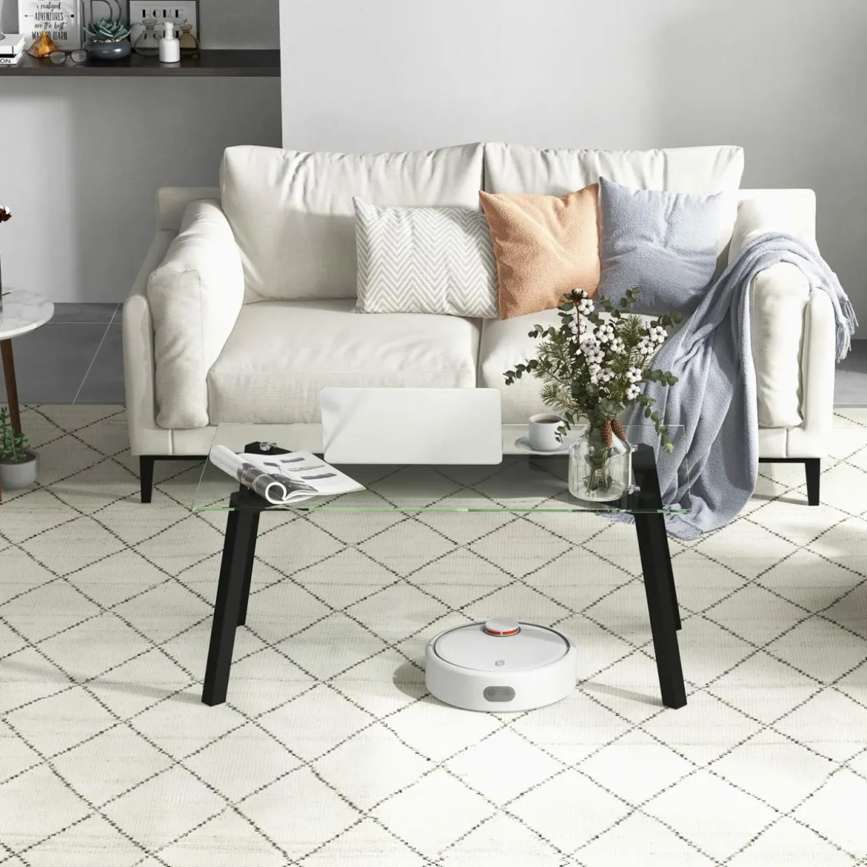 Tangkula Tempered Glass Coffee Table, Modern Cocktail Table, Clear Tea Table for Living Room Reception Office