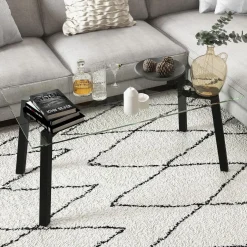Tangkula Tempered Glass Coffee Table, Modern Cocktail Table, Clear Tea Table for Living Room Reception Office