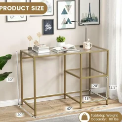 Tangkula Tempered Glass Computer Desk with 2-Tier Storage Shelves