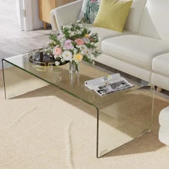 Tangkula Tempered Glass Coffee Table, Clear Coffee Table, International Occasion Tea Table