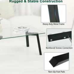 Tangkula Tempered Glass Coffee Table, Modern Cocktail Table, Clear Tea Table for Living Room Reception Office