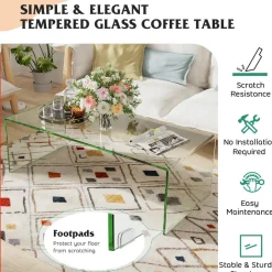 Tangkula Tempered Glass Coffee Table, Clear Coffee Table, International Occasion Tea Table