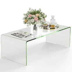 Tangkula Tempered Glass Coffee Table, Clear Coffee Table, International Occasion Tea Table