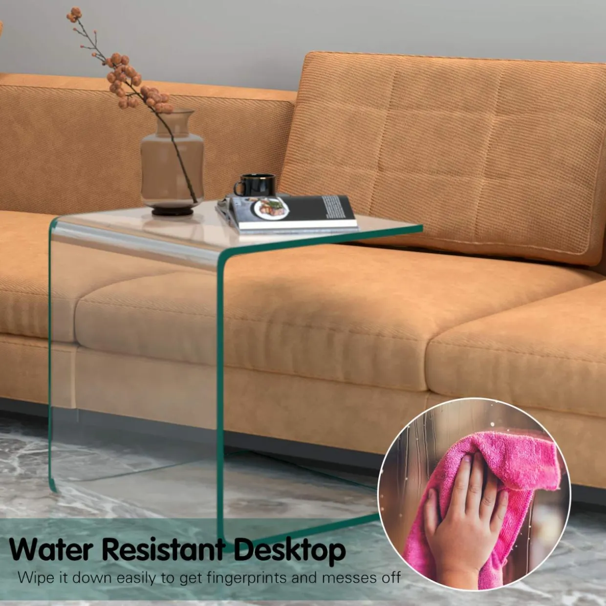 Tangkula Tempered Glass End Table, Clear Sofa End Tables with Waterfall Edges & Non-Slip Pad, 18 x 18 x 16 inches, No Assembly Needed