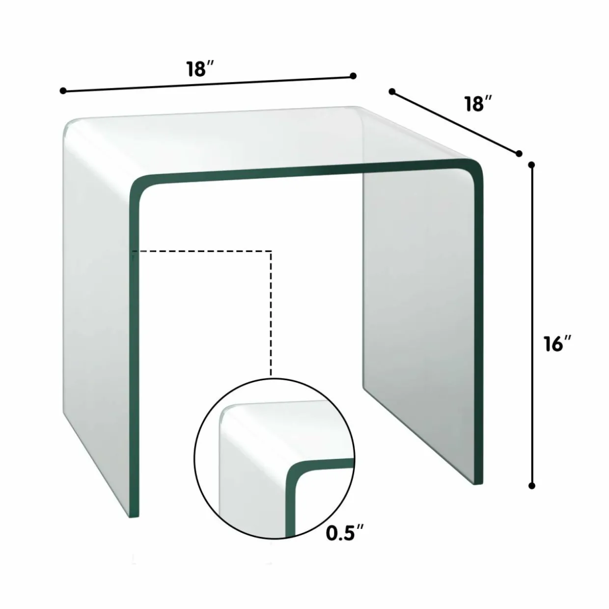 Tangkula Tempered Glass End Table, Clear Sofa End Tables with Waterfall Edges & Non-Slip Pad, 18 x 18 x 16 inches, No Assembly Needed