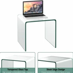 Tangkula Tempered Glass End Table, Clear Sofa End Tables with Waterfall Edges & Non-Slip Pad, 18 x 18 x 16 inches, No Assembly Needed