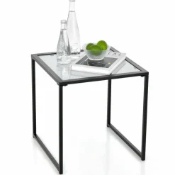 Tangkula Tempered Glass Top Side Table