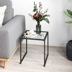 Tangkula Tempered Glass Top Side Table