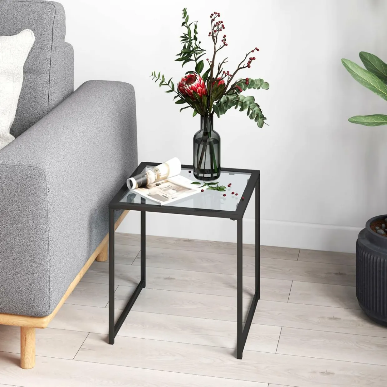 Tangkula Tempered Glass Top Side Table