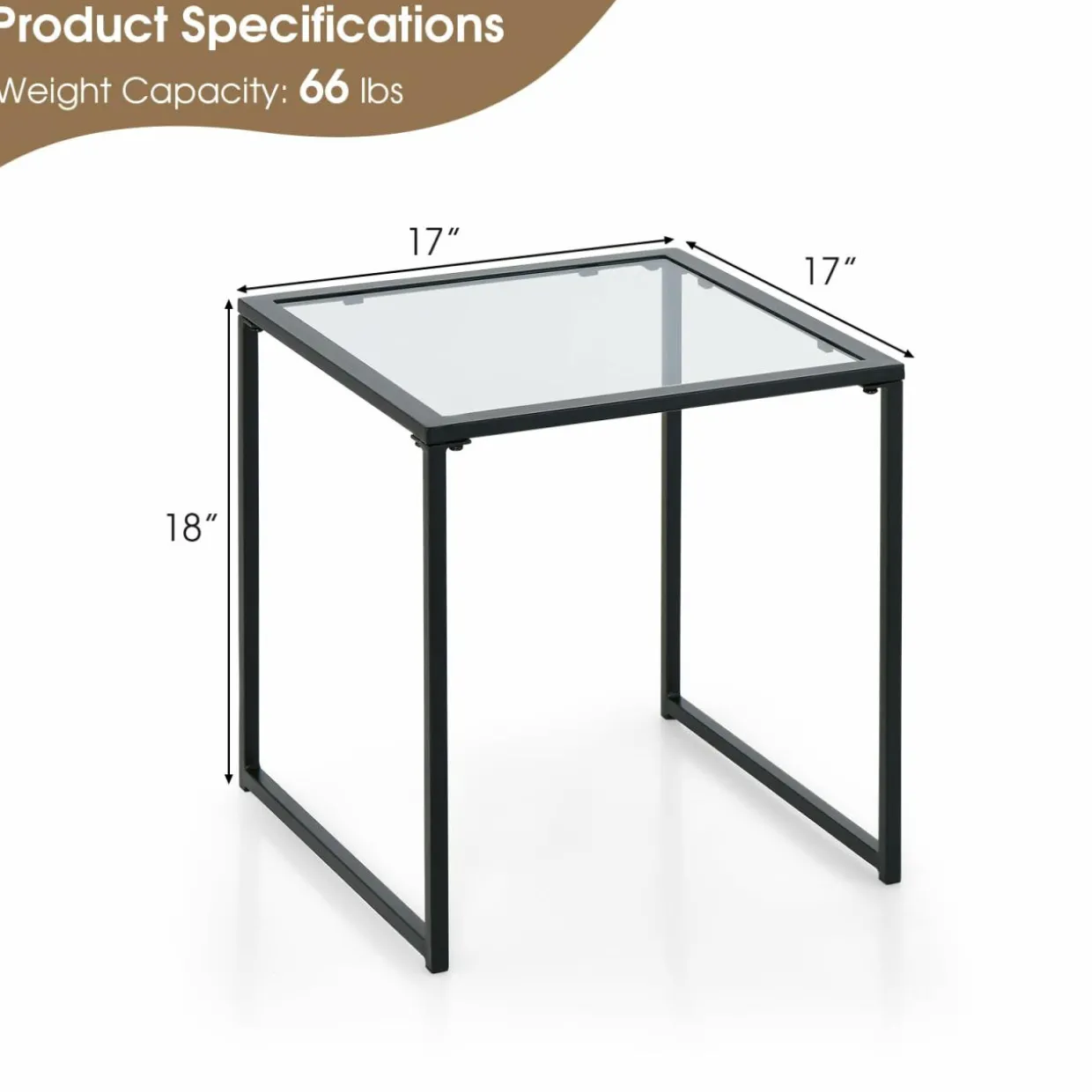 Tangkula Tempered Glass Top Side Table