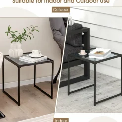 Tangkula Tempered Glass Top Side Table