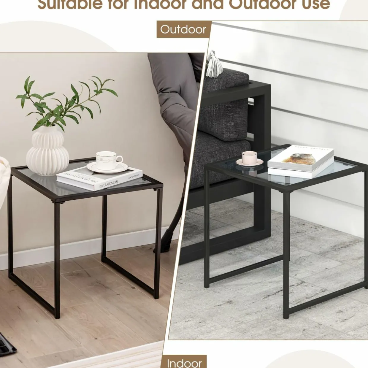Tangkula Tempered Glass Top Side Table