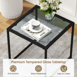 Tangkula Tempered Glass Top Side Table