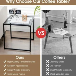 Tangkula Tempered Glass Top Side Table