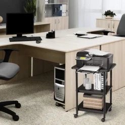 Tangkula 3-Tier Adjustable Printer Stand, Rolling Printer Cart with 2 Storage Shelves