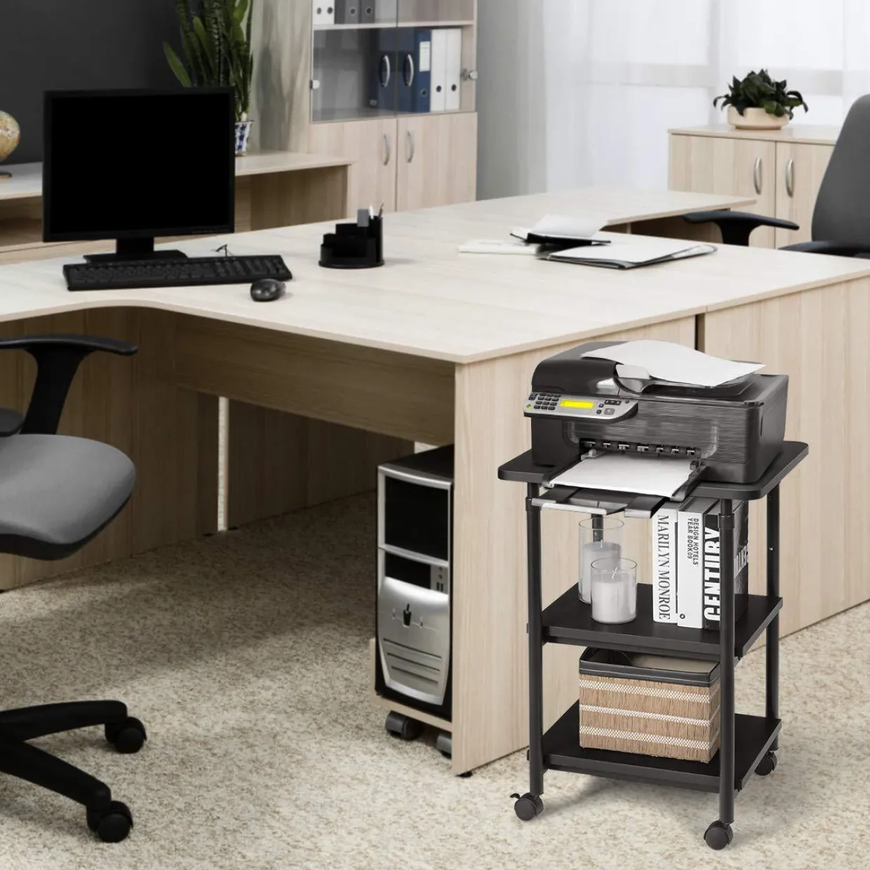 Tangkula 3-Tier Adjustable Printer Stand, Rolling Printer Cart with 2 Storage Shelves