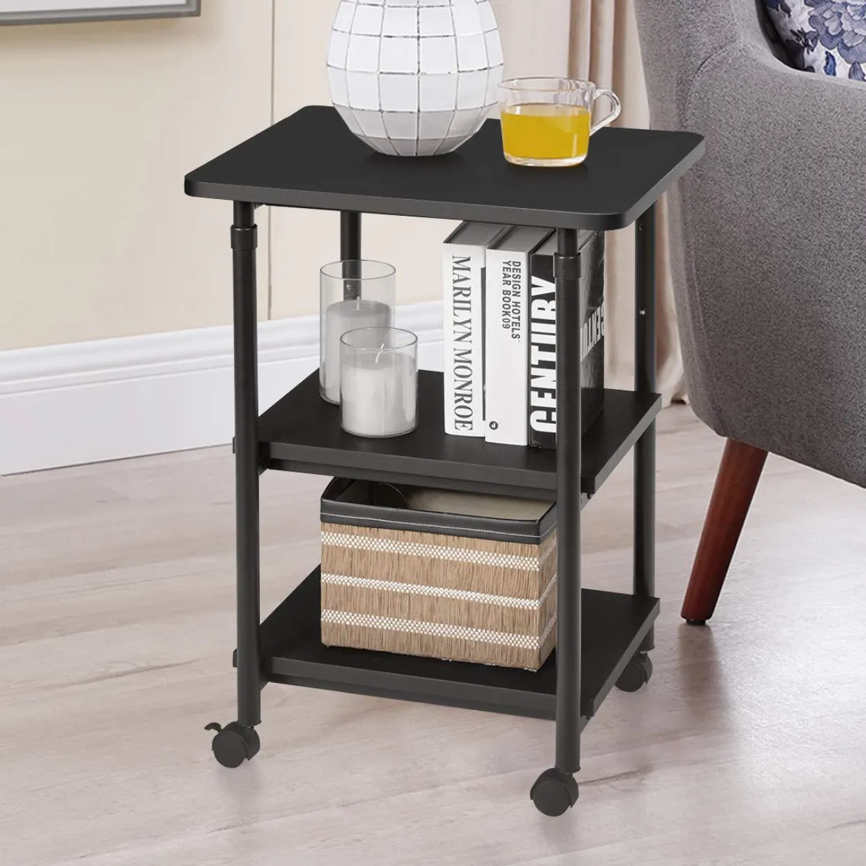 Tangkula 3-Tier Adjustable Printer Stand, Rolling Printer Cart with 2 Storage Shelves