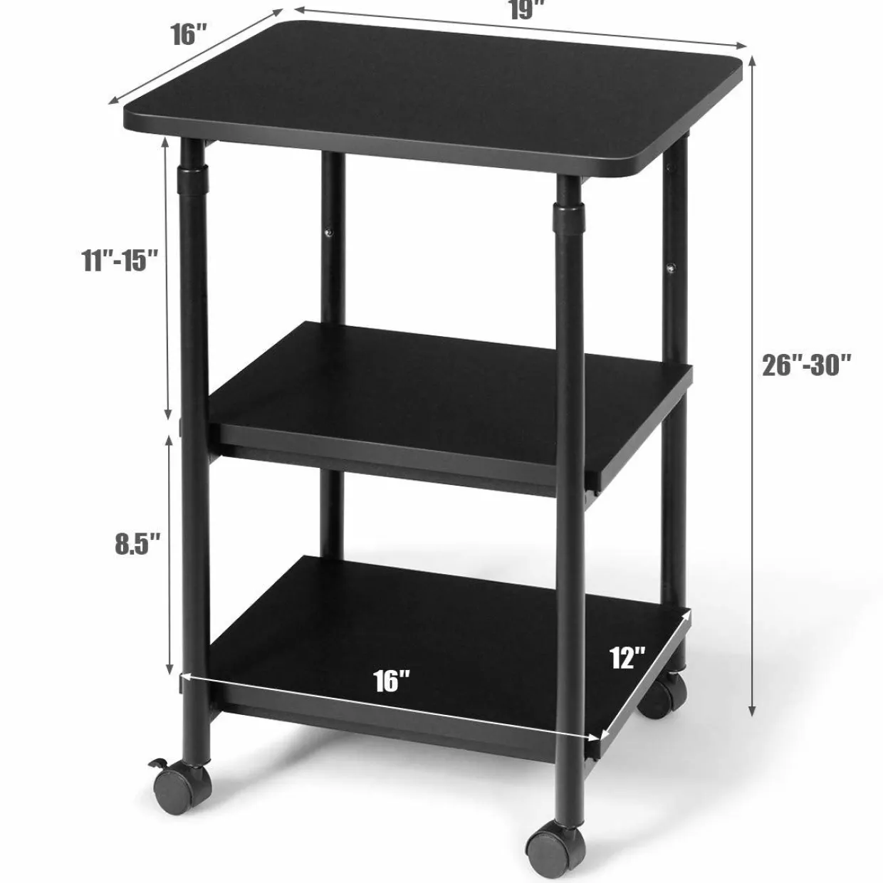 Tangkula 3-Tier Adjustable Printer Stand, Rolling Printer Cart with 2 Storage Shelves
