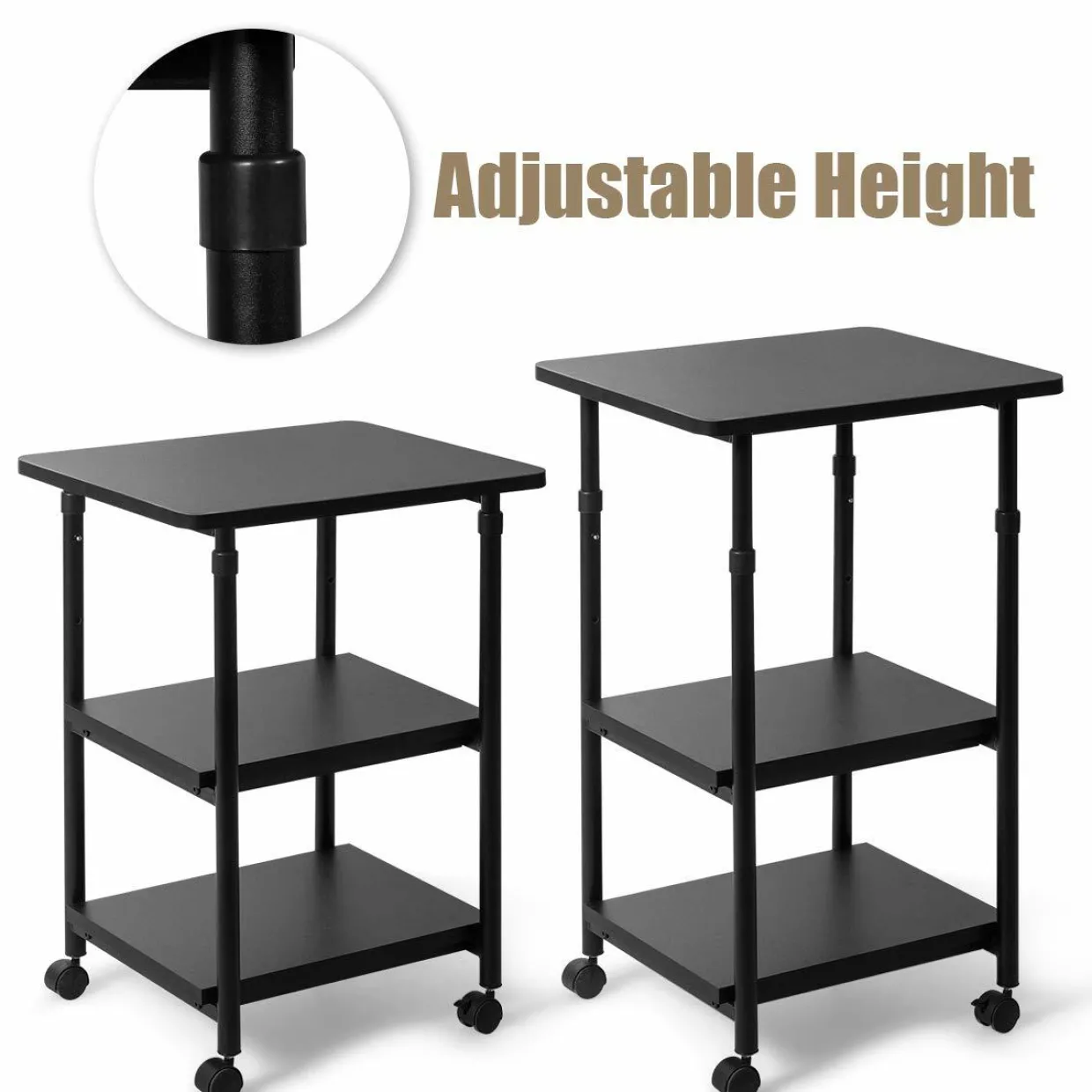 Tangkula 3-Tier Adjustable Printer Stand, Rolling Printer Cart with 2 Storage Shelves