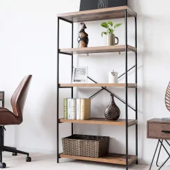 Tangkula 5-Tier Bookcase, Rustic Industrial Bookshelf